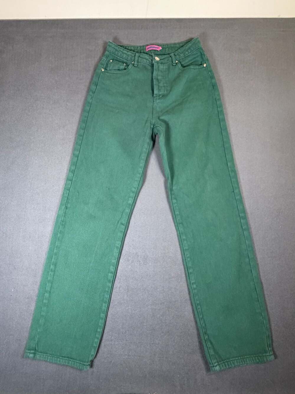 Edikted Green High Rise Button Fly Straight Leg Jeans Size S Y2K
